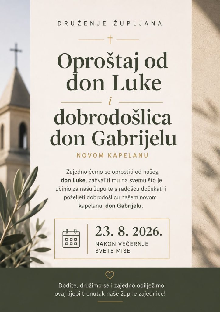 ŽUPA GRADINA | Večeras oproštaj od don Luke i dobrodošlica novom kapelanu don Gabrijelu