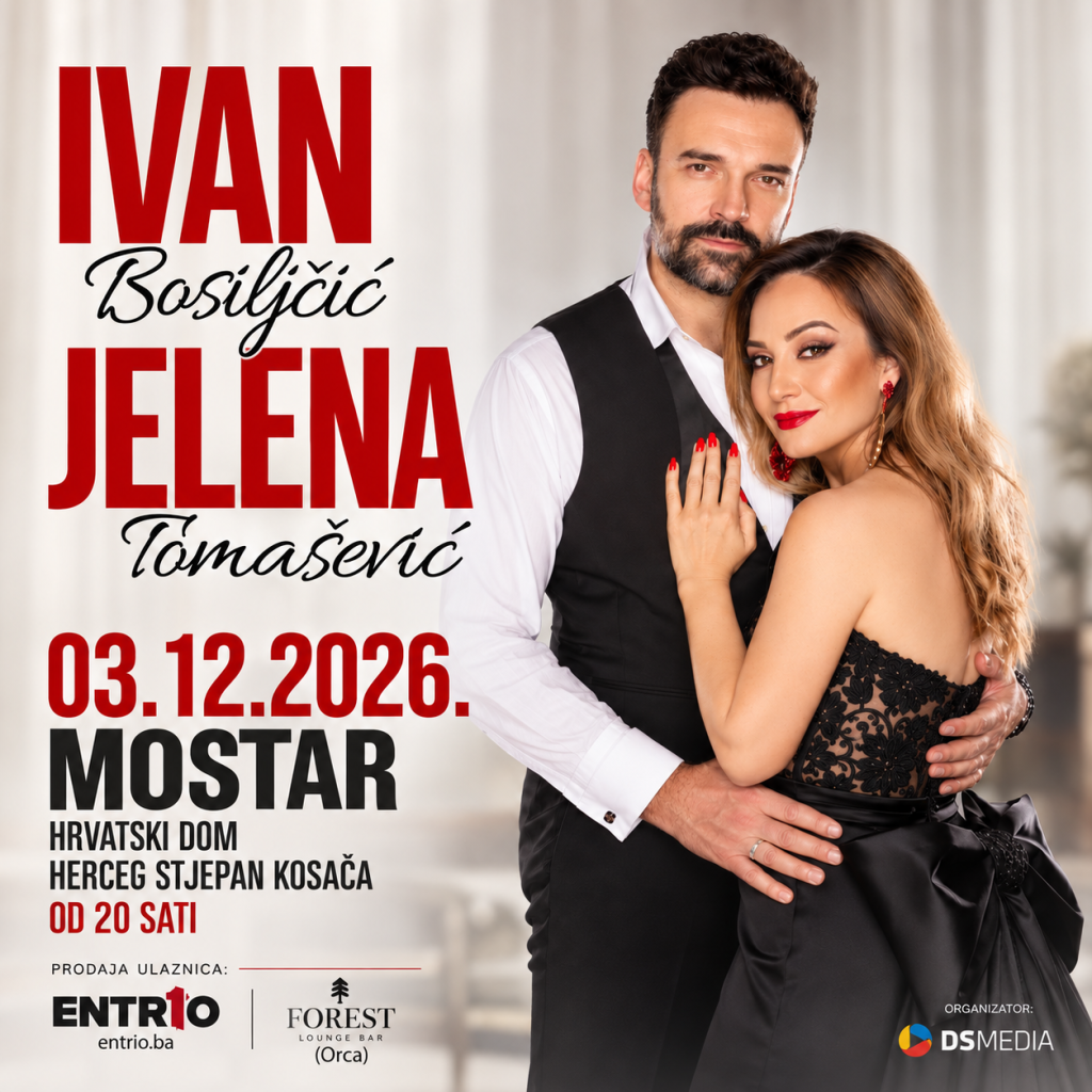 JELENA TOMAŠEVIĆ I IVAN BOSILJČIĆ ZAJEDNO U MOSTARU: Večer glazbe, poezije i emocija 3. prosinca u Kosači