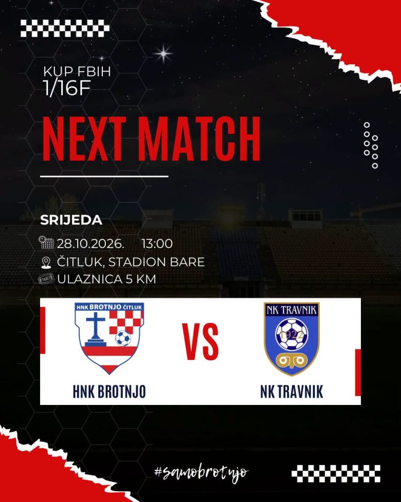 HNK Brotnjo u borbi za osminu finala Kupa BiH: U srijedu na Barama gostuje NK Travnik